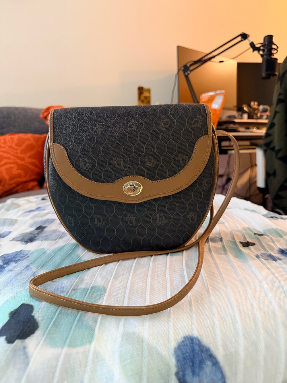 Authentic Vintage Christian Dior Honeycomb Crossbody Shoulder Bag Monogram